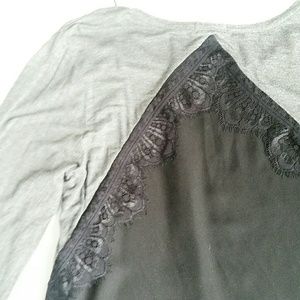 Pebble & Stone Long Sleeved Tee Gray & Black Lace